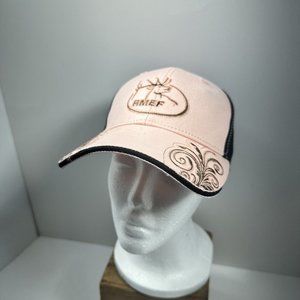 RMEF Rocky Mountain Elk Women's Ladies Adjustable Pink Black Embroidered Hat Cap